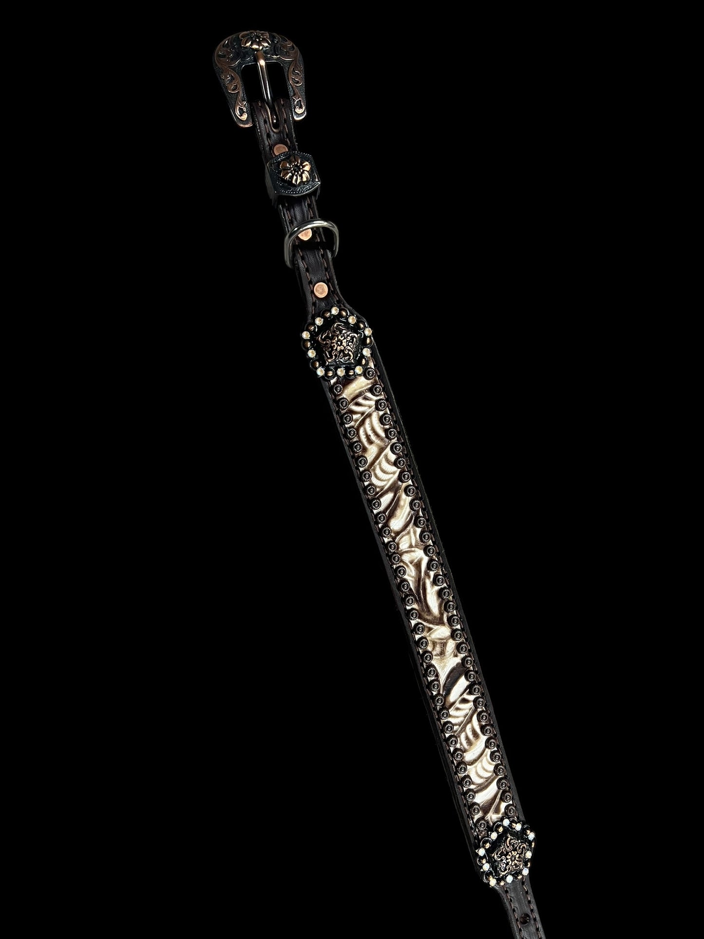 Brown and Cream floral on dark leather