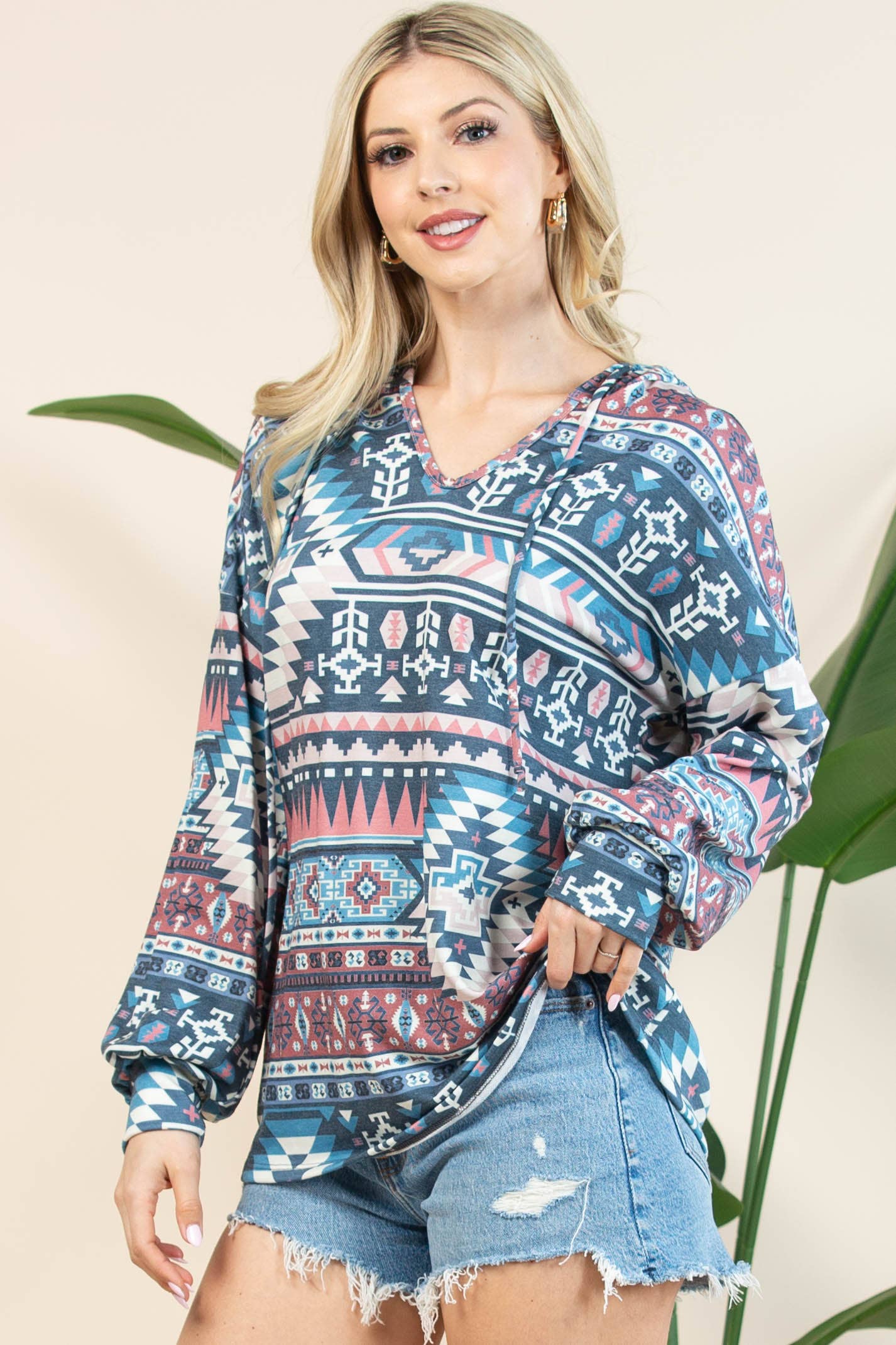 ELOISE AZTEC PRINT RELAXED FIT HOODIE
