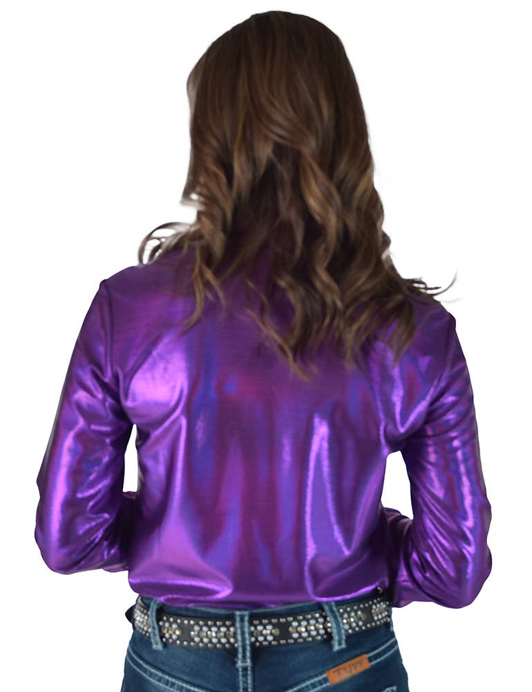 Violet Purple Holographic Pullover Button Up Midweight & Medium Stretch