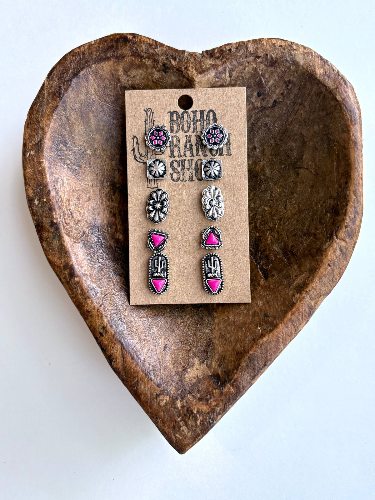 5 Pair Western Theme Concho Stud Earring Set