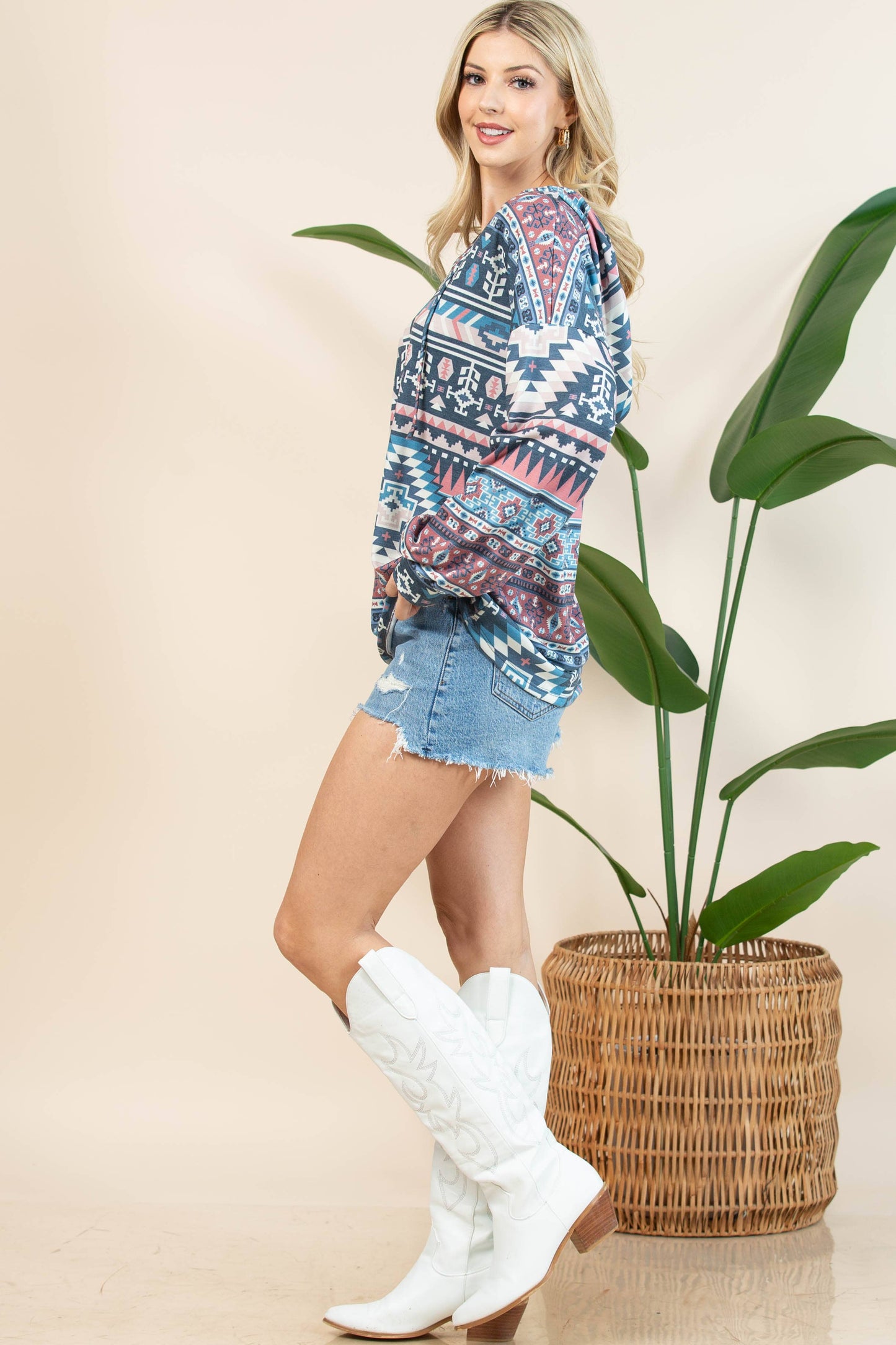 ELOISE AZTEC PRINT RELAXED FIT HOODIE