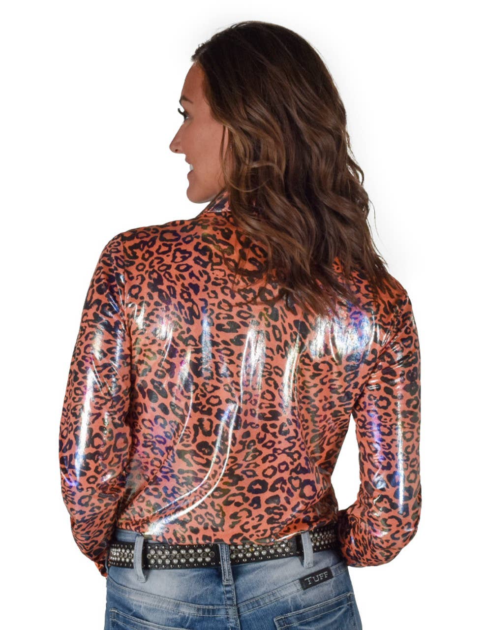 Pullover Button Up Orange Foil Leopard Print Jersey