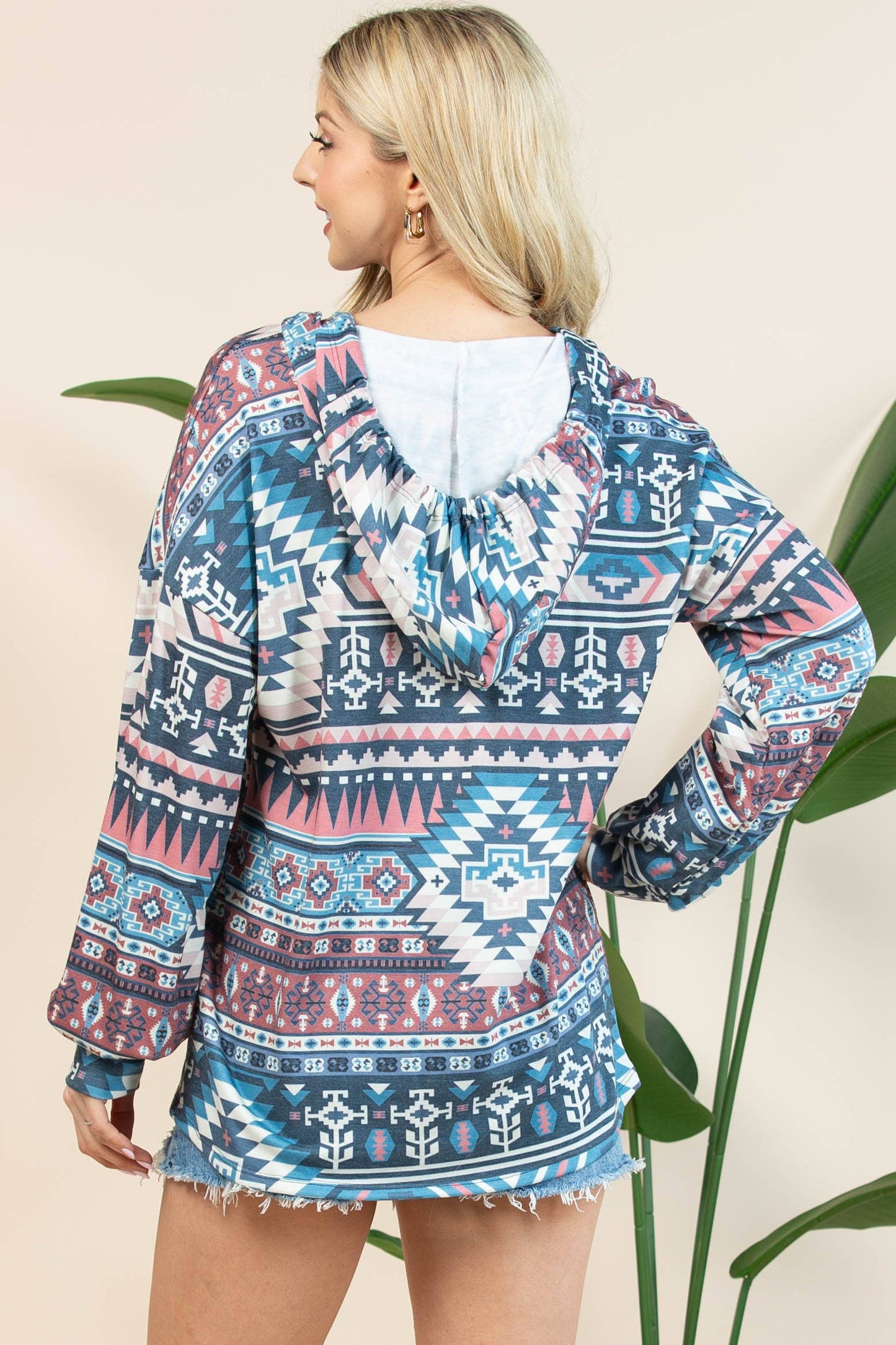ELOISE AZTEC PRINT RELAXED FIT HOODIE