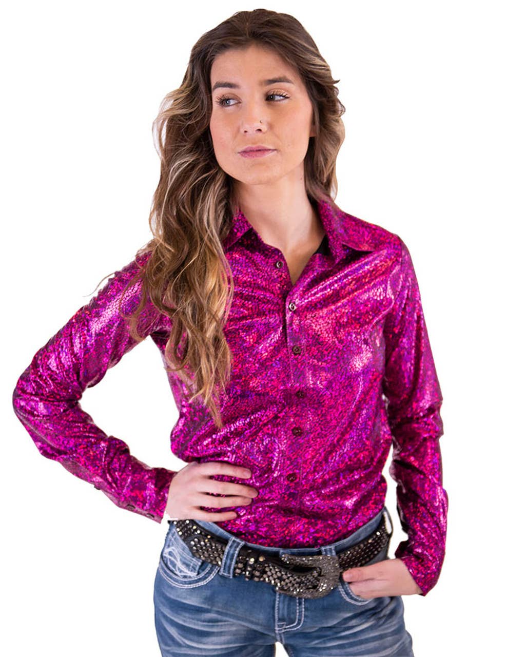Pullover Button-Up Metallic Lightweight Stretch Jersey: Pink