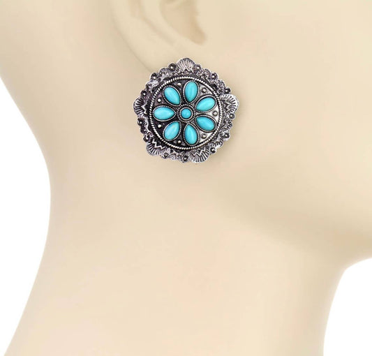 Western Hand Stone Stud Earrings - Turquoise :
