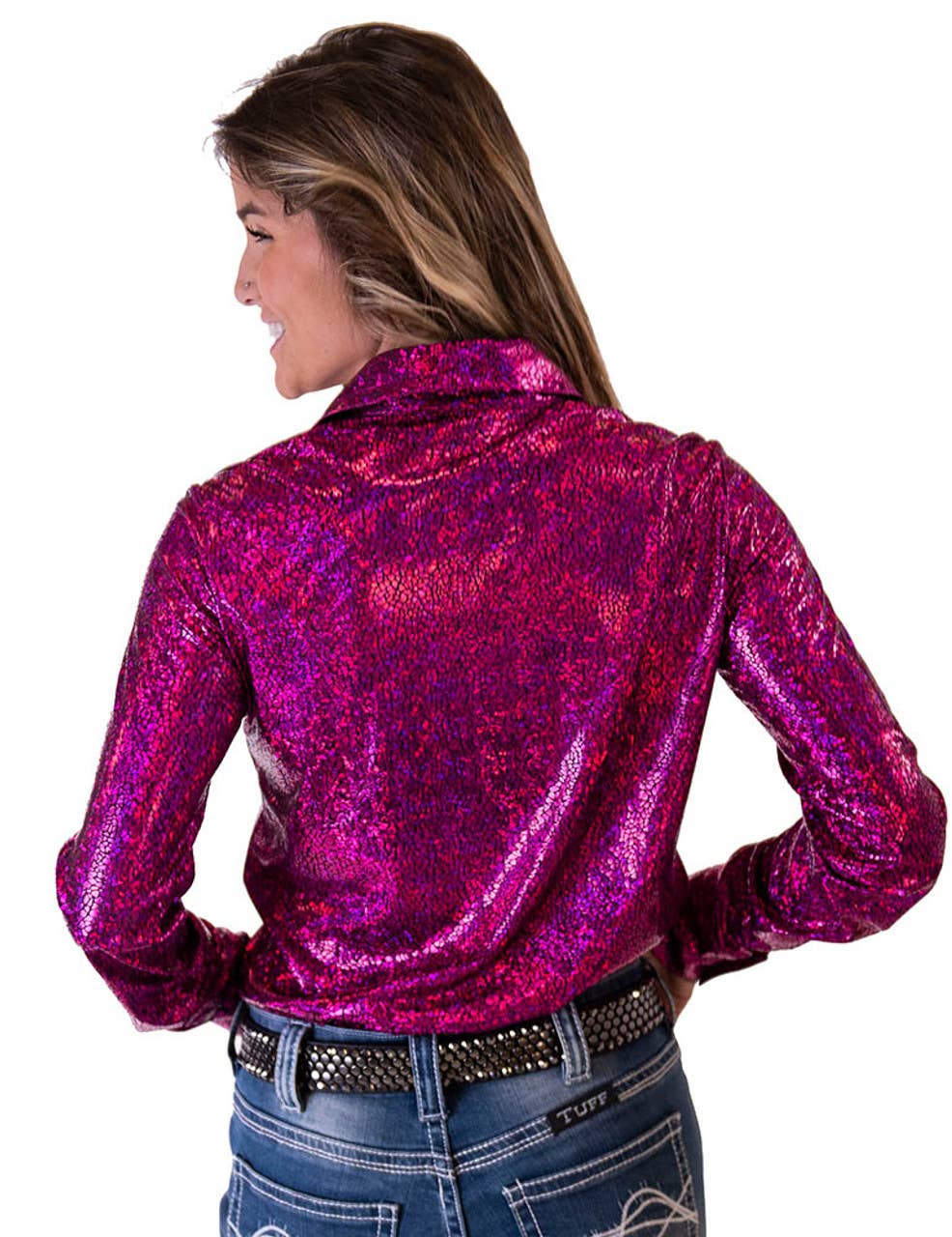 Pullover Button-Up Metallic Lightweight Stretch Jersey: Pink