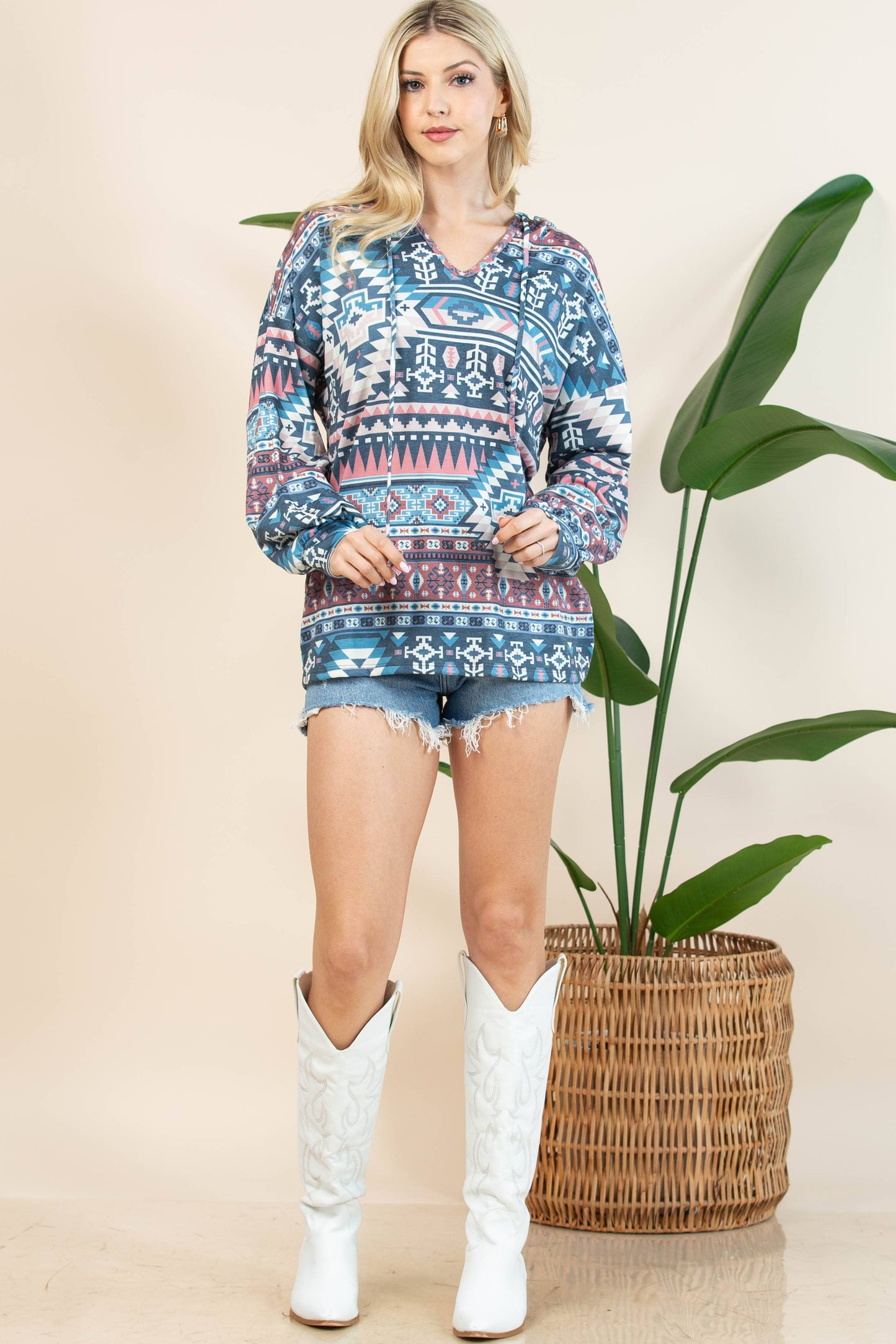 ELOISE AZTEC PRINT RELAXED FIT HOODIE
