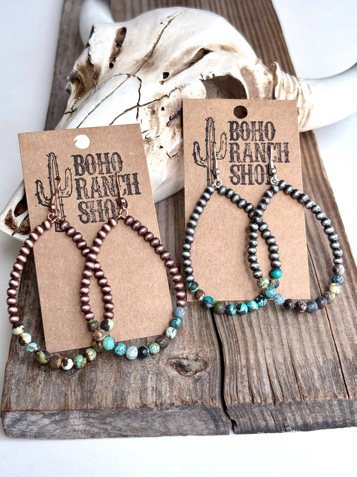 Western Navajo Style Pearl Teardrop Hoop Dangle Earrings: Silver