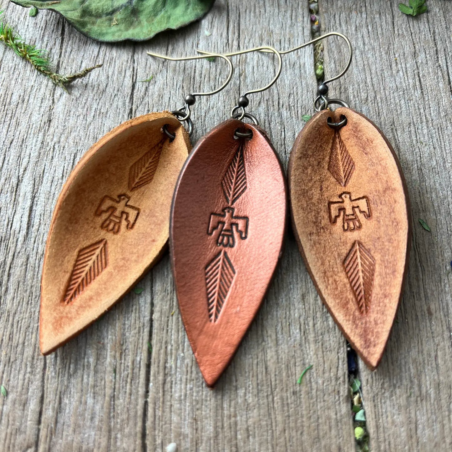 Southwest Style Thunderbird Leather Earrings