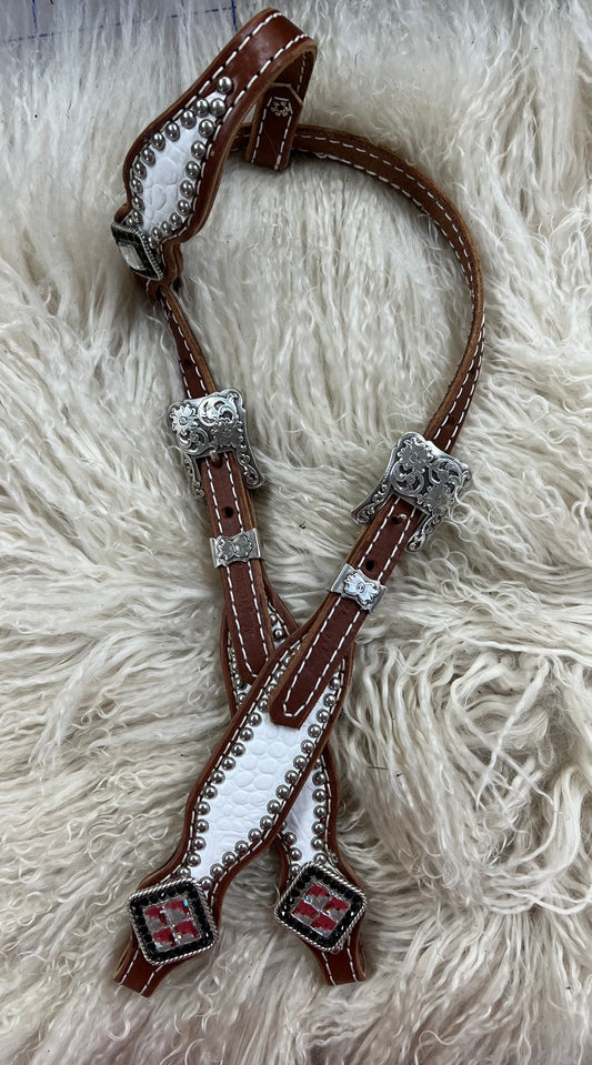 White gator on medium  leather