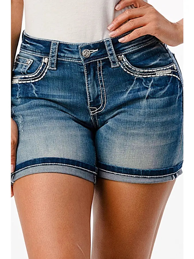 Heavy Stitches Leather Details Plus Women Shorts