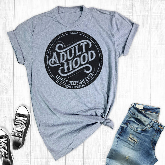 Adult Hood Graphic Tee Light Grey