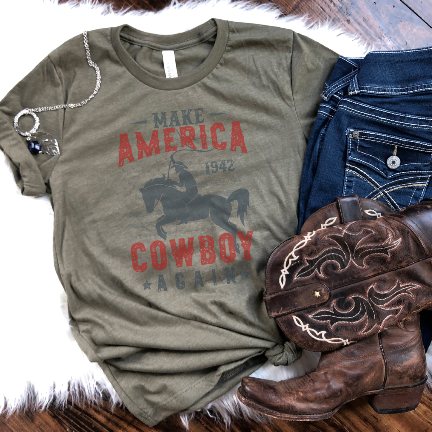Make America Cowboy Again T-Shirt: Olive