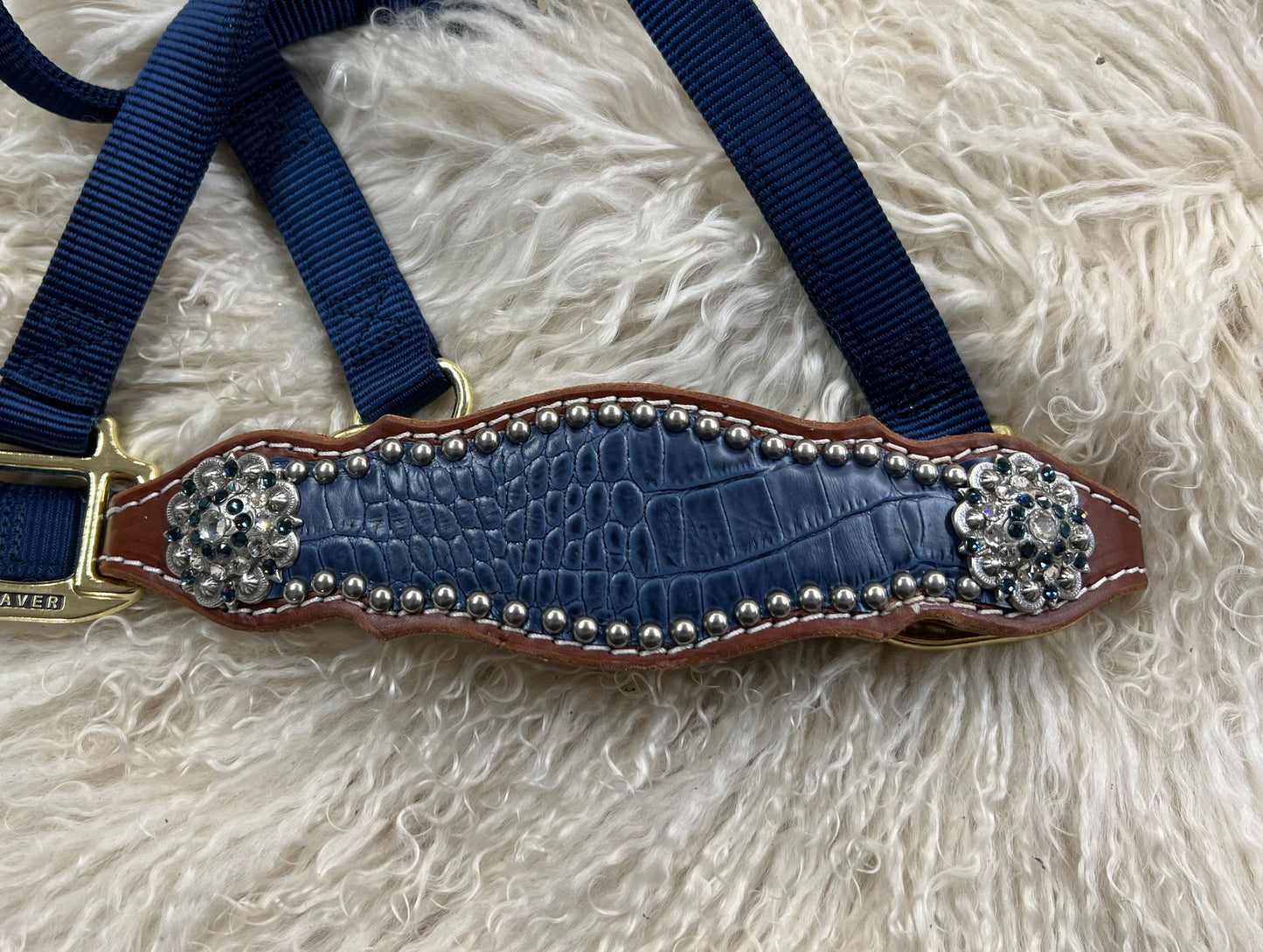 Navy gator on medium leather