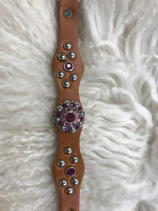 Extra Small dog collar- pinks on tan